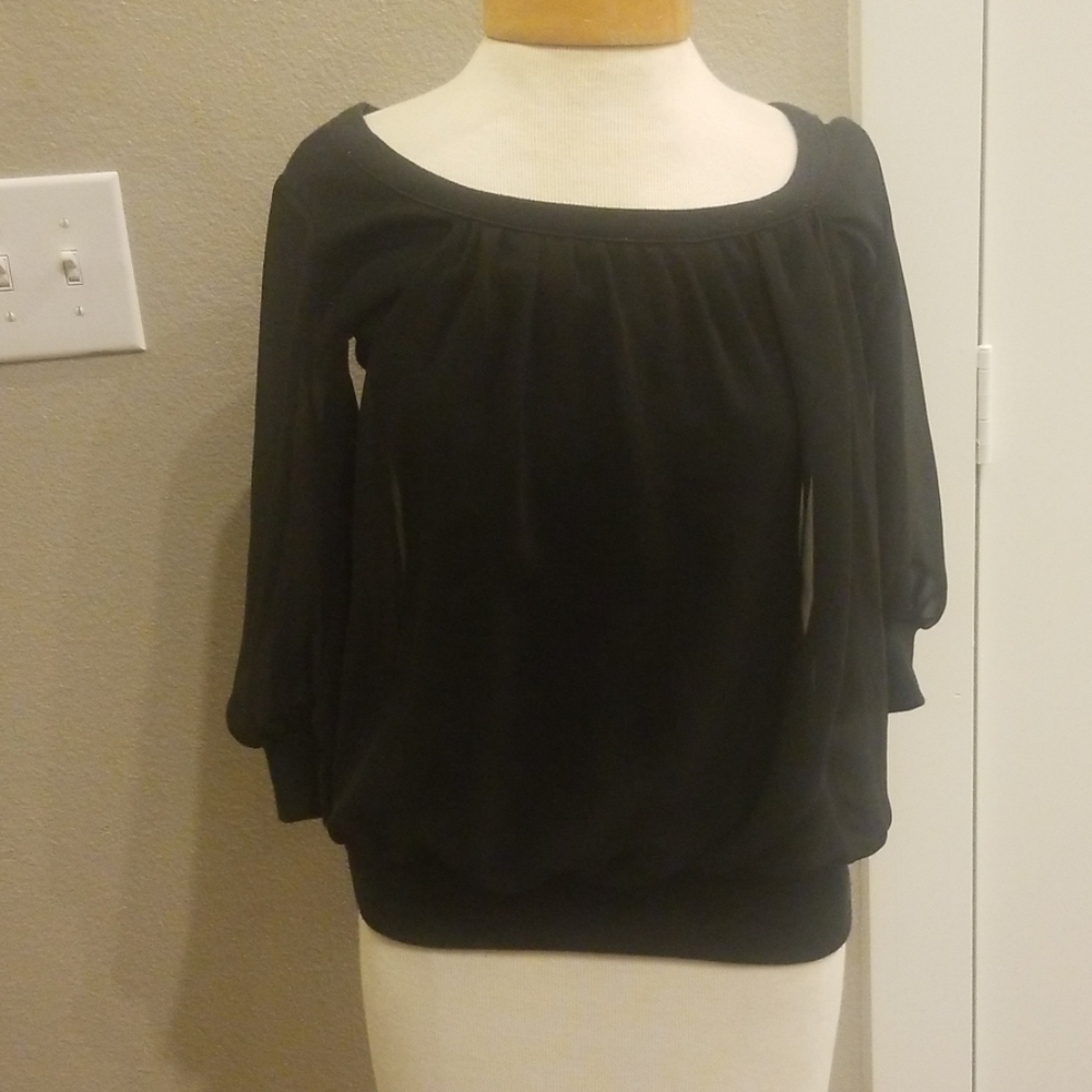 Black Mesh and Knit Top